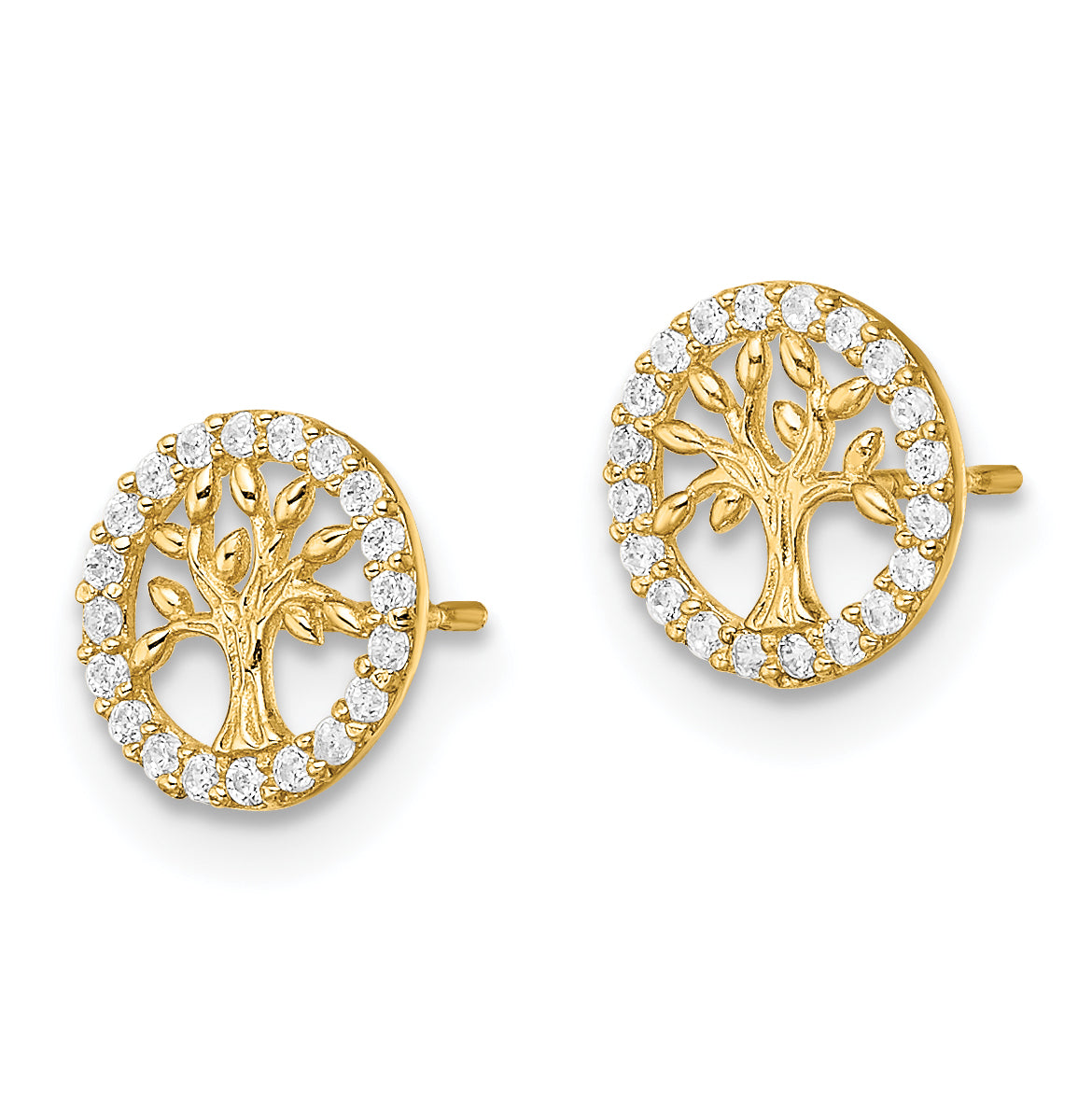 14K Madi K Polished White CZ Tree of Life Post Earrings Secondary image
