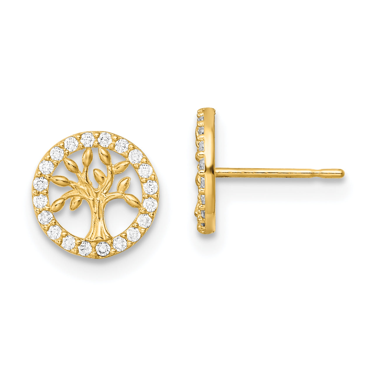 14K Madi K Polished White CZ Tree of Life Post Earrings Main image