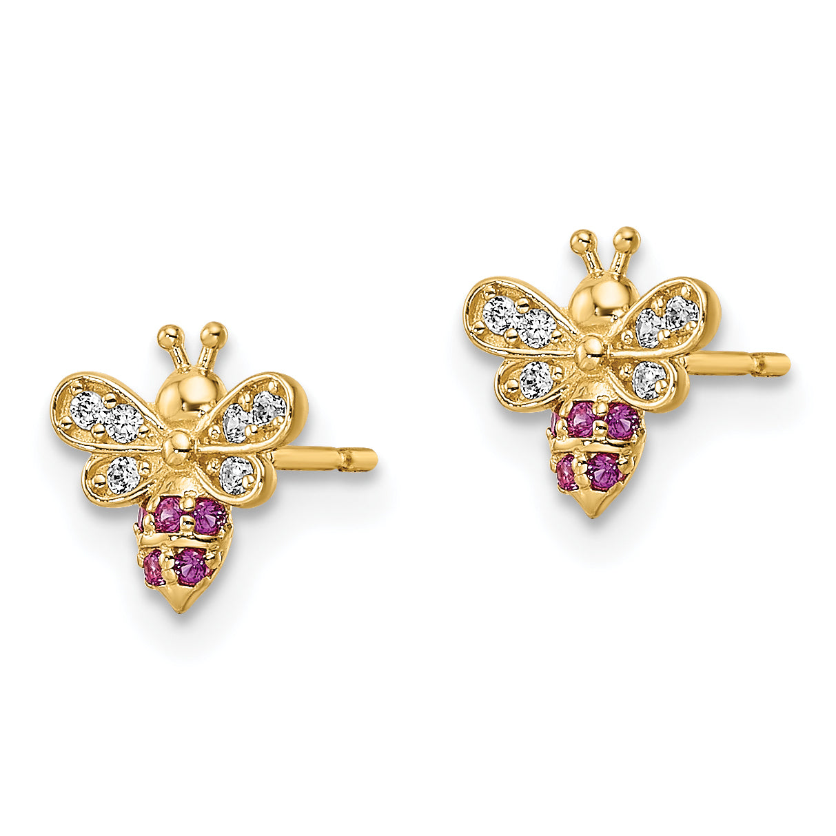 14k Madi K Clear & Red CZ Bee Post Earrings Secondary image
