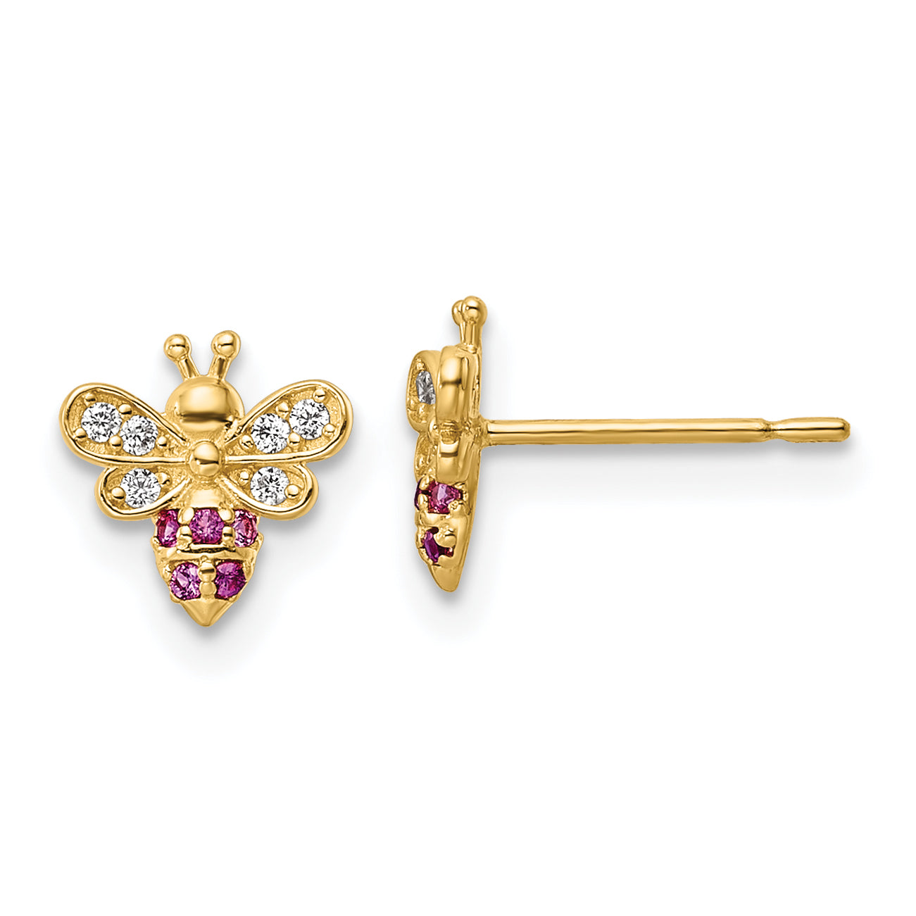 14k Madi K Clear & Red CZ Bee Post Earrings Main image