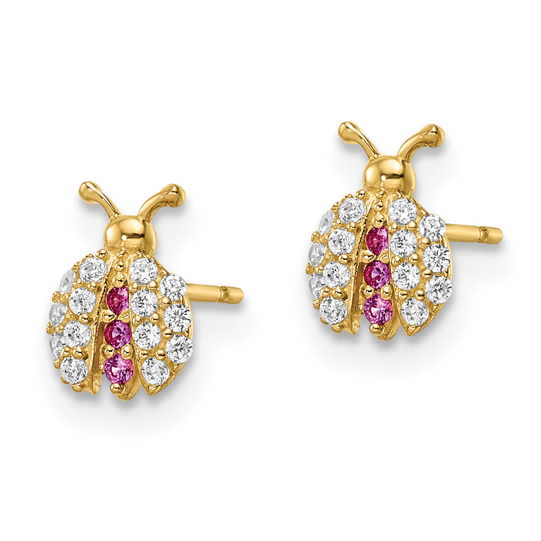 14k Madi K Clear & Red CZ Lady Bug Post Earrings Secondary image