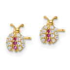 14k Madi K Clear & Red CZ Lady Bug Post Earrings