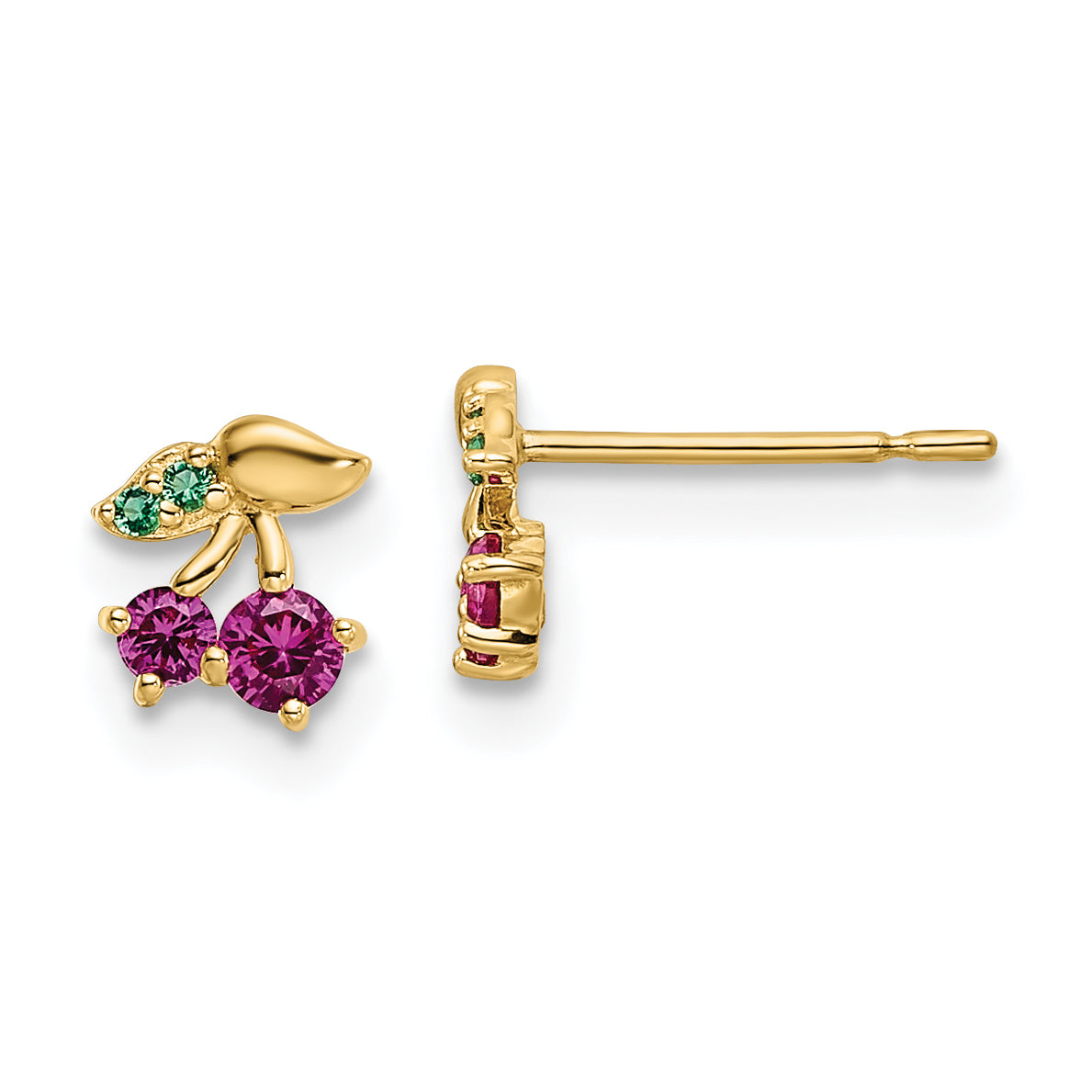 14k Madi K Red CZ & Green Glass Cherry Post Earrings Main image