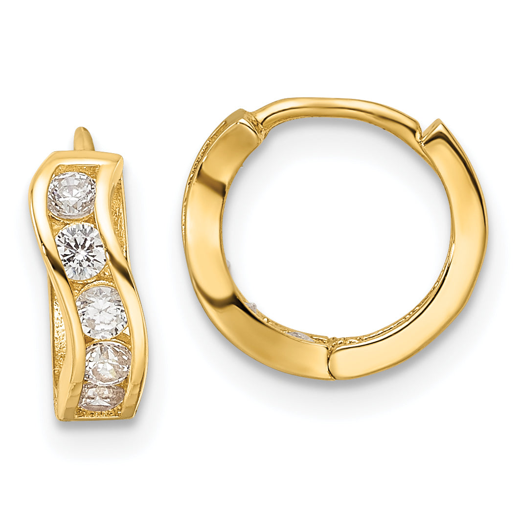 14k Madi K Polished CZ Wavy Hinged Huggie Hoop Earrings Main image