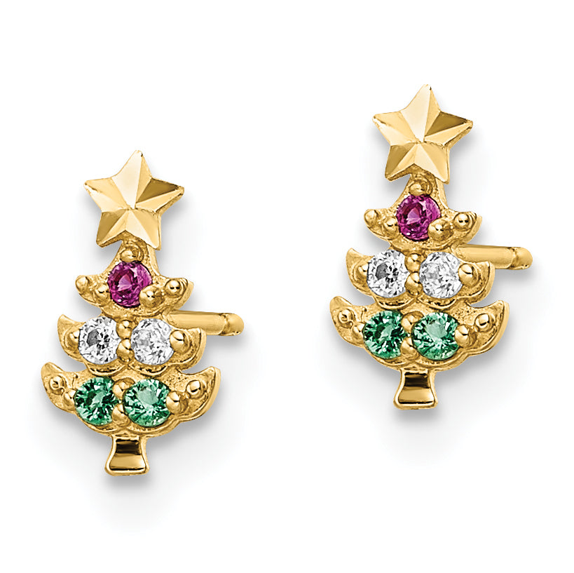 14k Madi K Red & Clear CZ & Green Glass Christmas Tree Post Earrings Secondary image