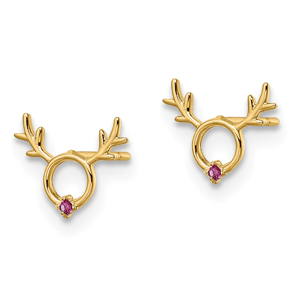 14k Madi K Red CZ Reindeer Post Earrings