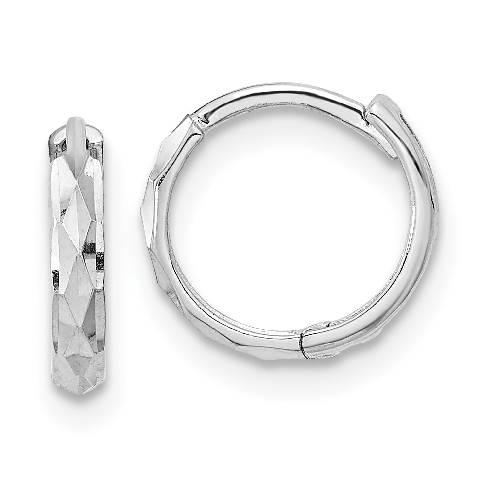 14K White Gold Madi K Hinged Diamond Cut Hoop Earrings Main image