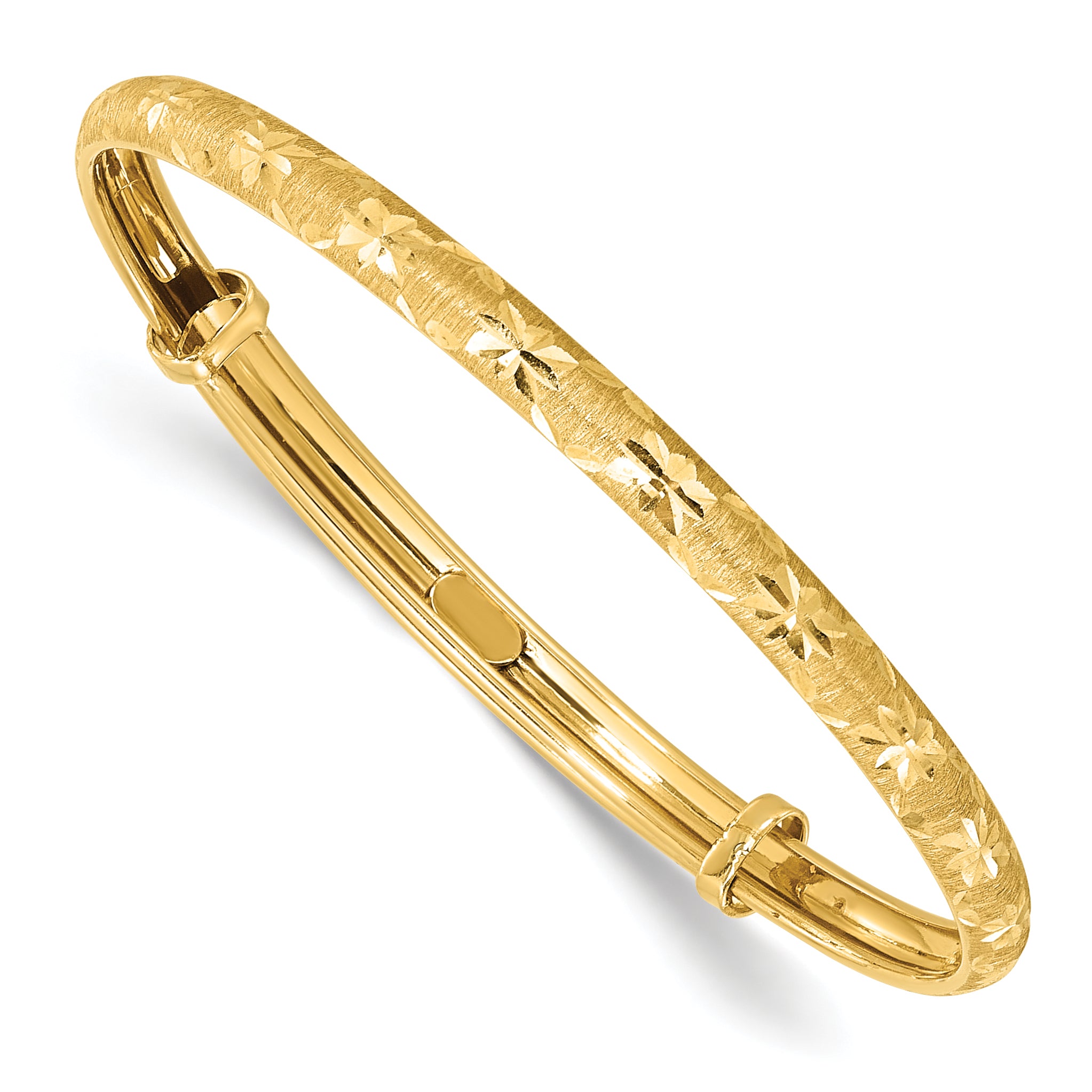 14K Polished Satin and Diamond-cut Adjustable Baby Bangle Main image