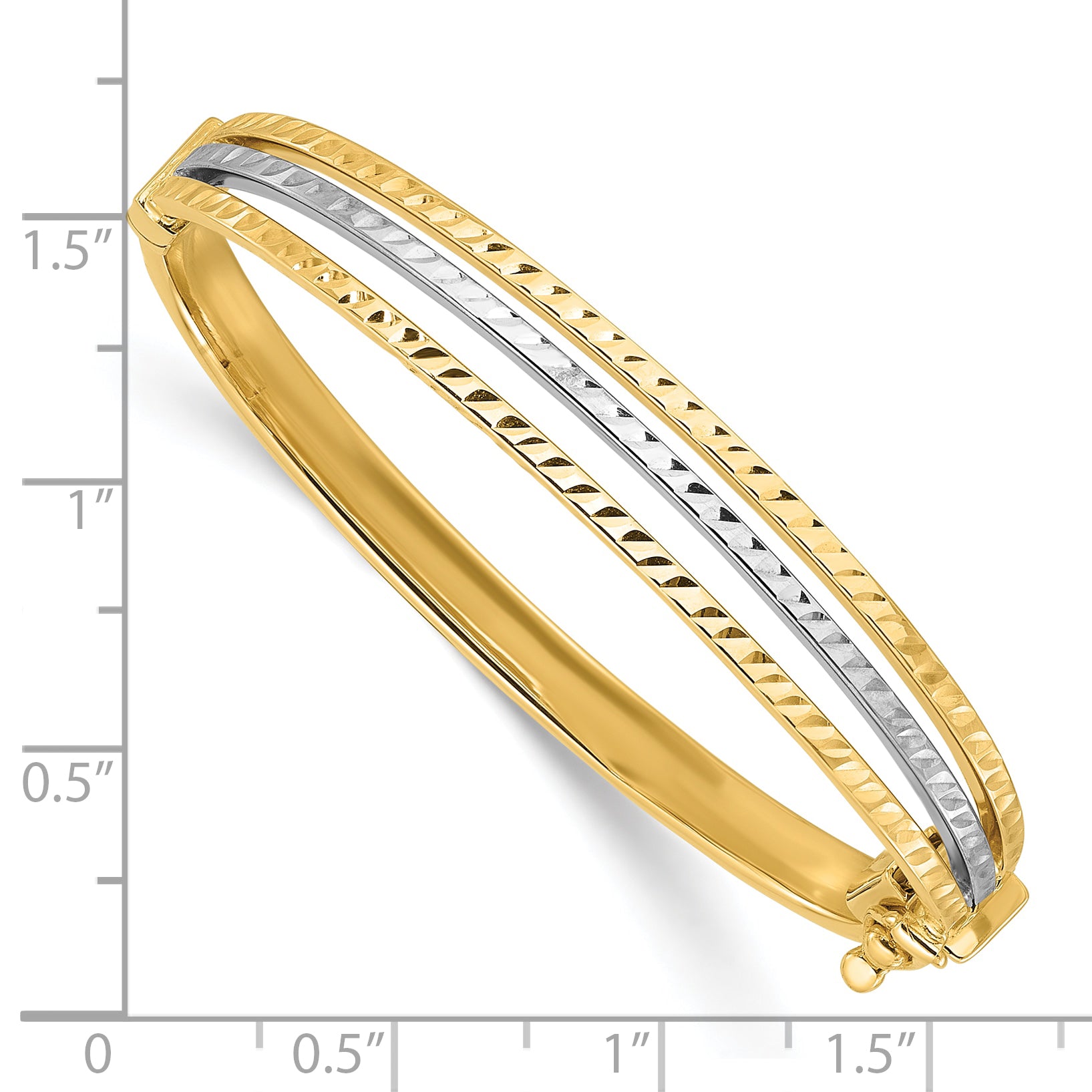 14K Two-tone Polished and Diamond-cut Hinged Baby Bangle