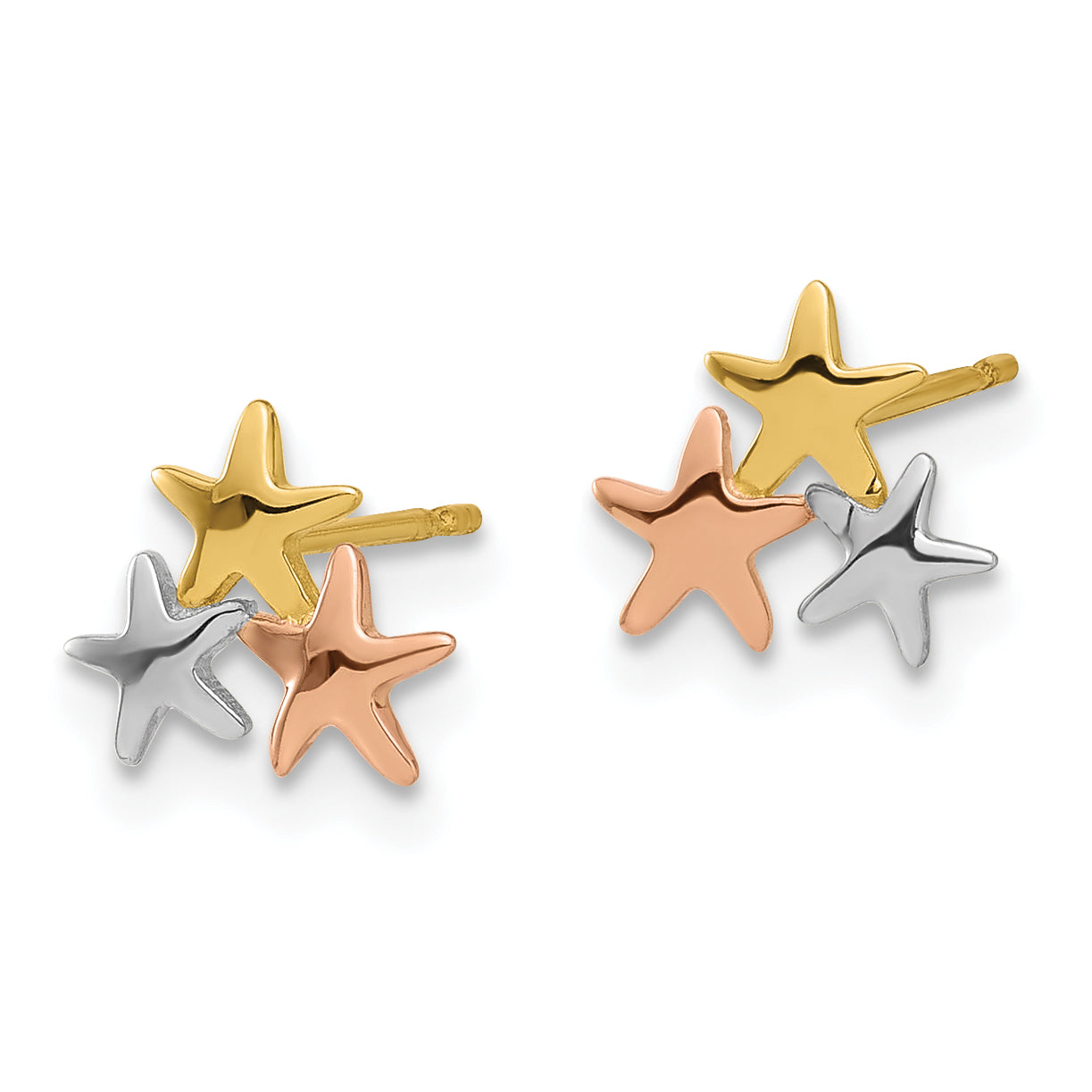 14k Madi K with Rose and White Rhodium Polished Stars Post Earrings Secondary image