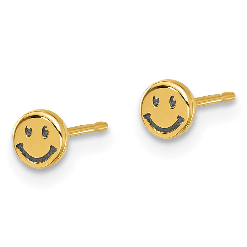 14k Madi K and Black Rhodium-plated Polished Smiley Face Post Earrings Secondary image