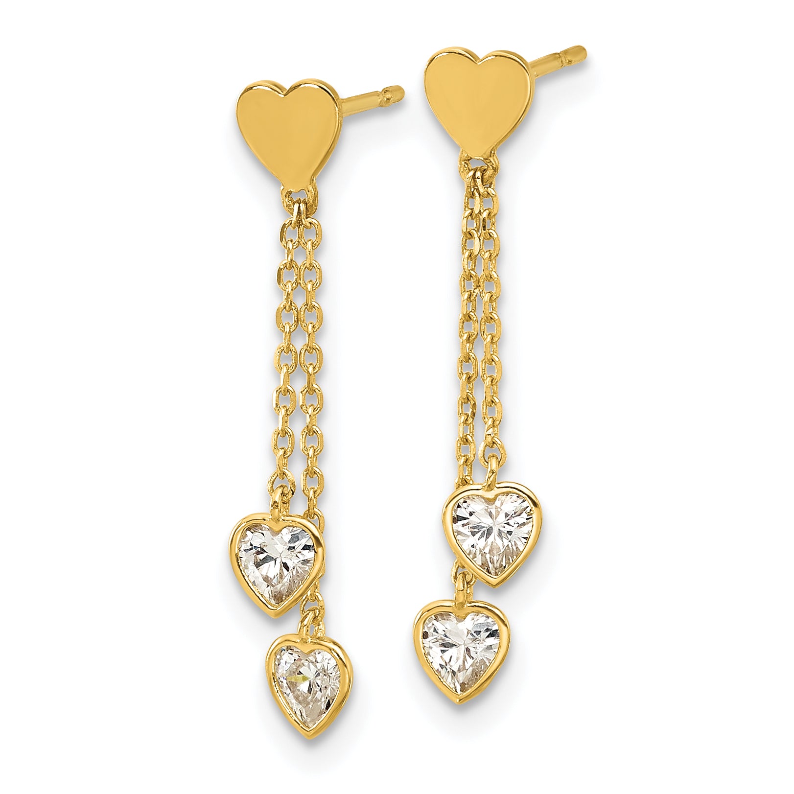 14k Madi K Polished CZ Hearts Post Dangle Earrings Secondary image