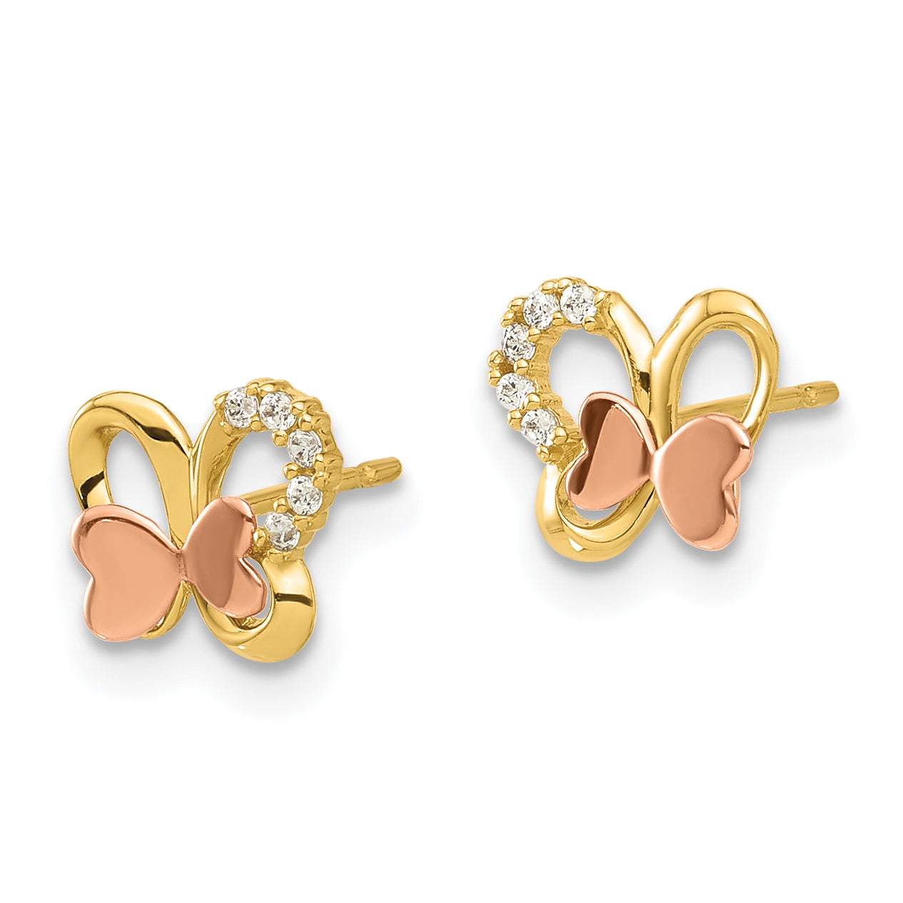 14k Madi K Two-Tone Polished CZ Butterfly Post Earrings Secondary image