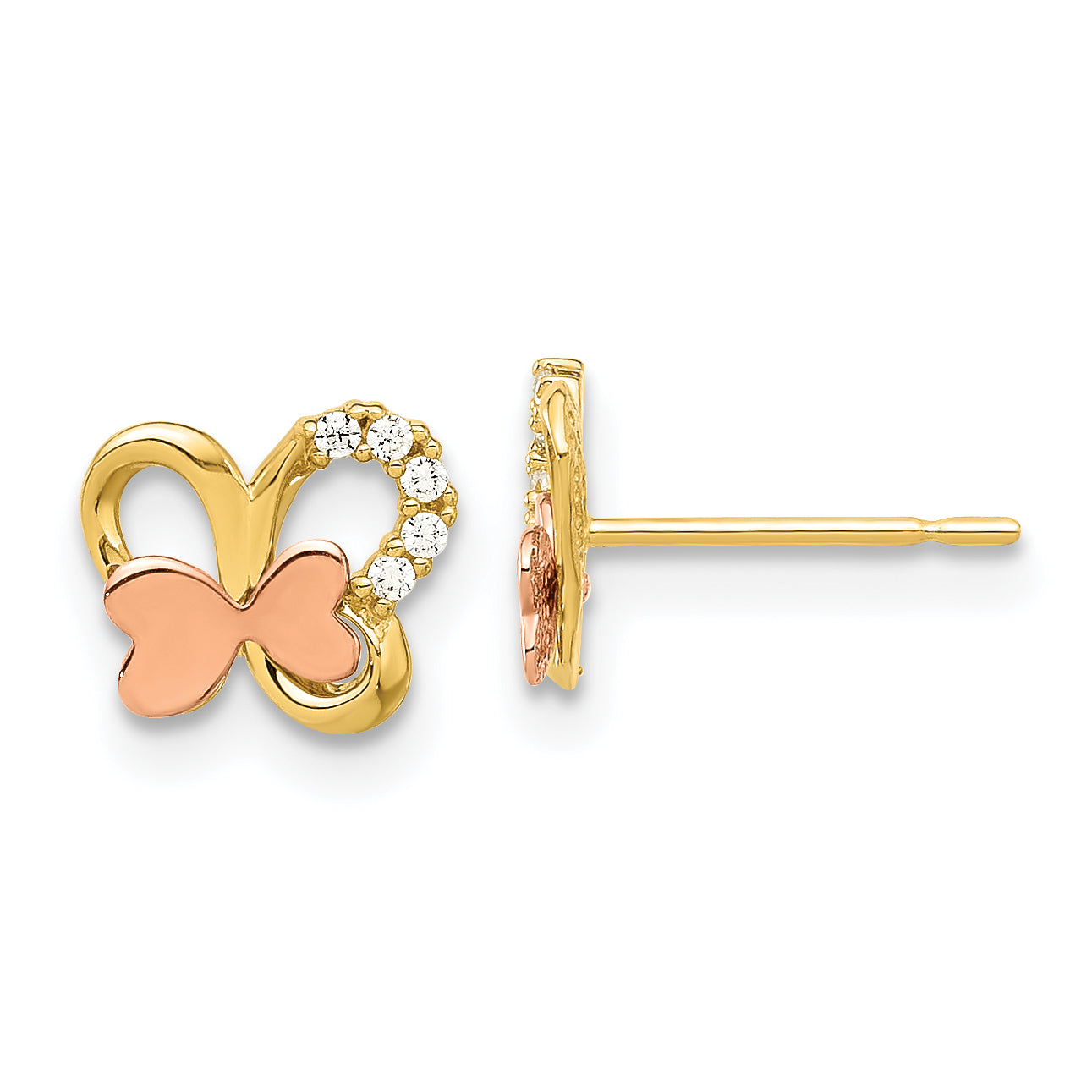 14k Madi K Two-Tone Polished CZ Butterfly Post Earrings Main image