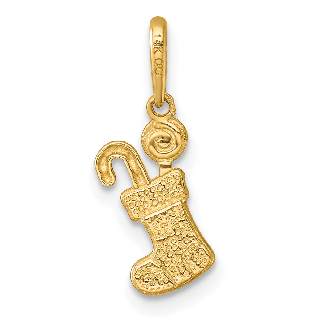 14k Madi K Polished Red and White Epoxy Christmas Stocking with Candy Childrens Charm / Pendant