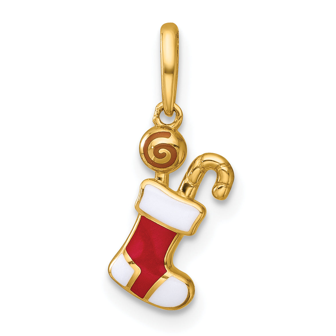 14k Madi K Polished Red and White Epoxy Christmas Stocking with Candy Childrens Charm / Pendant Main image
