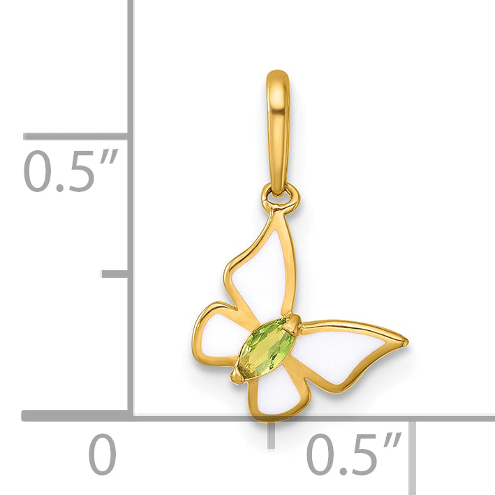 14k Madi K Polished White Enamel and Green CZ Butterfly Childrens Charm / Pendant