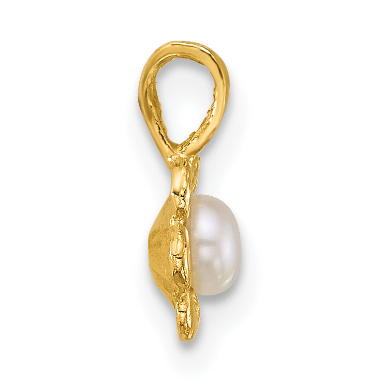 14k Madi K Polished 3-4mm Button White Freshwater Cultured Pearl Flower Pendant
