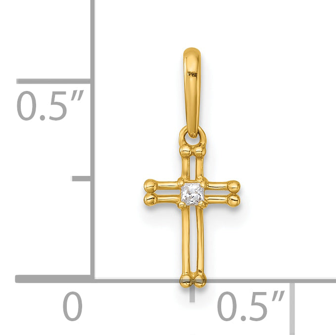 14k Madi K Polished and Beaded CZ Open Cross Childrens Charm / Pendant