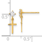 14k Madi K Polished CZ Cross Childrens Dangle Post Earrings