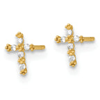 14k Madi K Polished CZ Cross Childrens Post Earrings