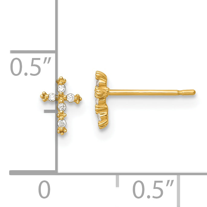 14k Madi K Polished CZ Cross Childrens Post Earrings