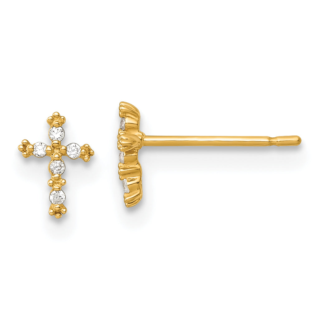14k Madi K Polished CZ Cross Childrens Post Earrings Main image