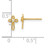 14k Madi K Polished and Twisted CZ Cross Childrens Post Earrings
