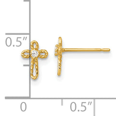 14k Madi K Polished and Twisted CZ Cross Childrens Post Earrings