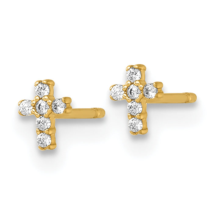 14k Madi K Polished Tiny CZ Cross Childrens Post Earrings