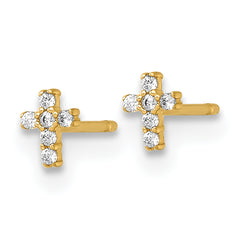14k Madi K Polished Tiny CZ Cross Childrens Post Earrings