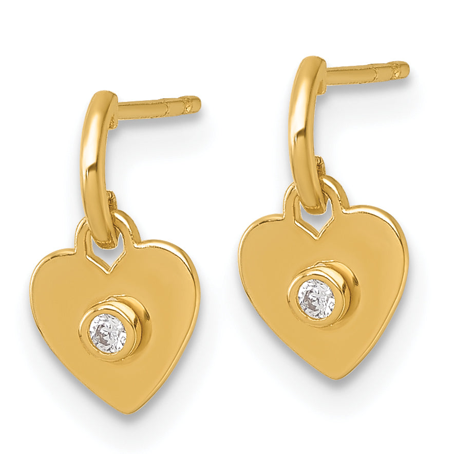 14k Madi K Polished CZ Heart Childrens Dangle Post Earrings Secondary image