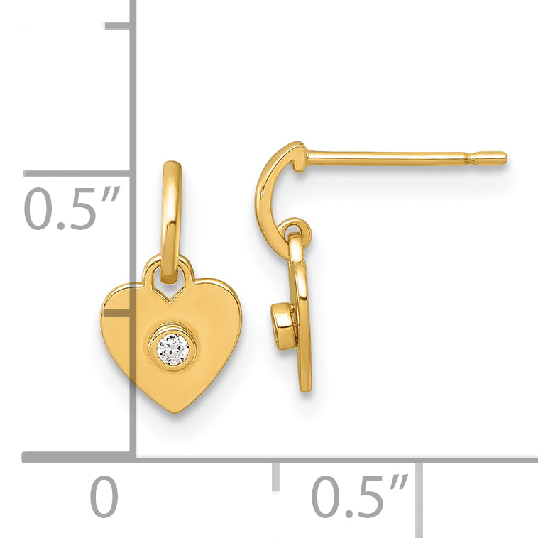 14k Madi K Polished CZ Heart Childrens Dangle Post Earrings
