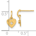 14k Madi K Polished CZ Heart Childrens Dangle Post Earrings