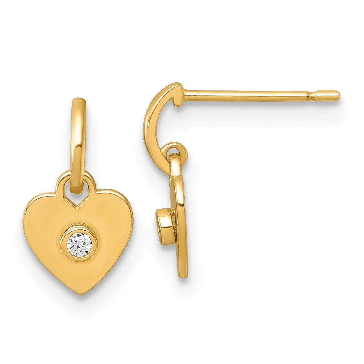 14k Madi K Polished CZ Heart Childrens Dangle Post Earrings Main image