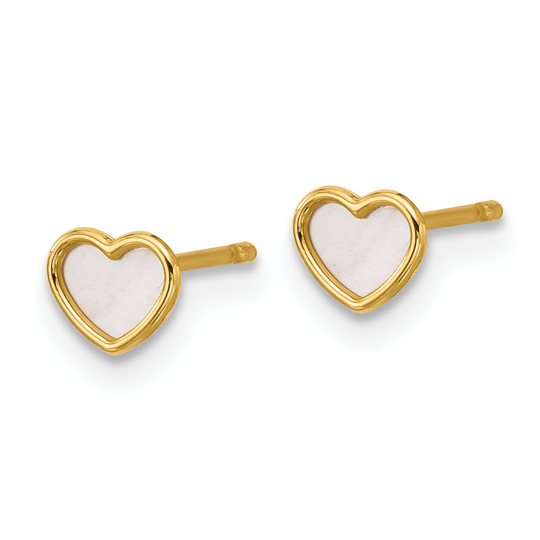 14K Polished Mother of Pearl Heart Post Earrings Secondary image
