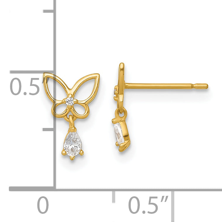 14k Madi K Polished Open Butterfly with CZ Dangle Childrens Post Earrings