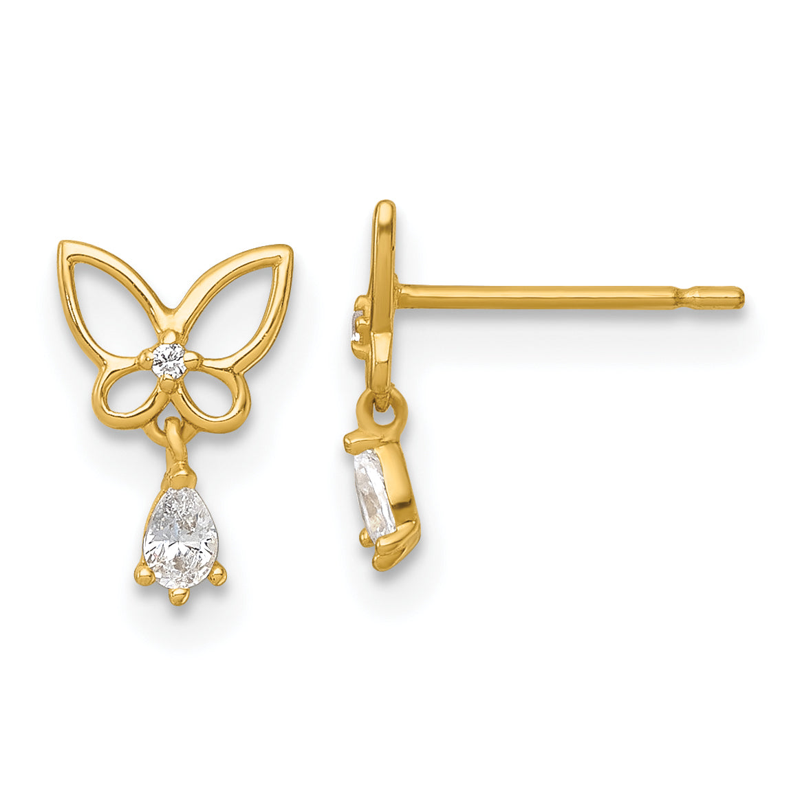 14k Madi K Polished Open Butterfly with CZ Dangle Childrens Post Earrings Main image
