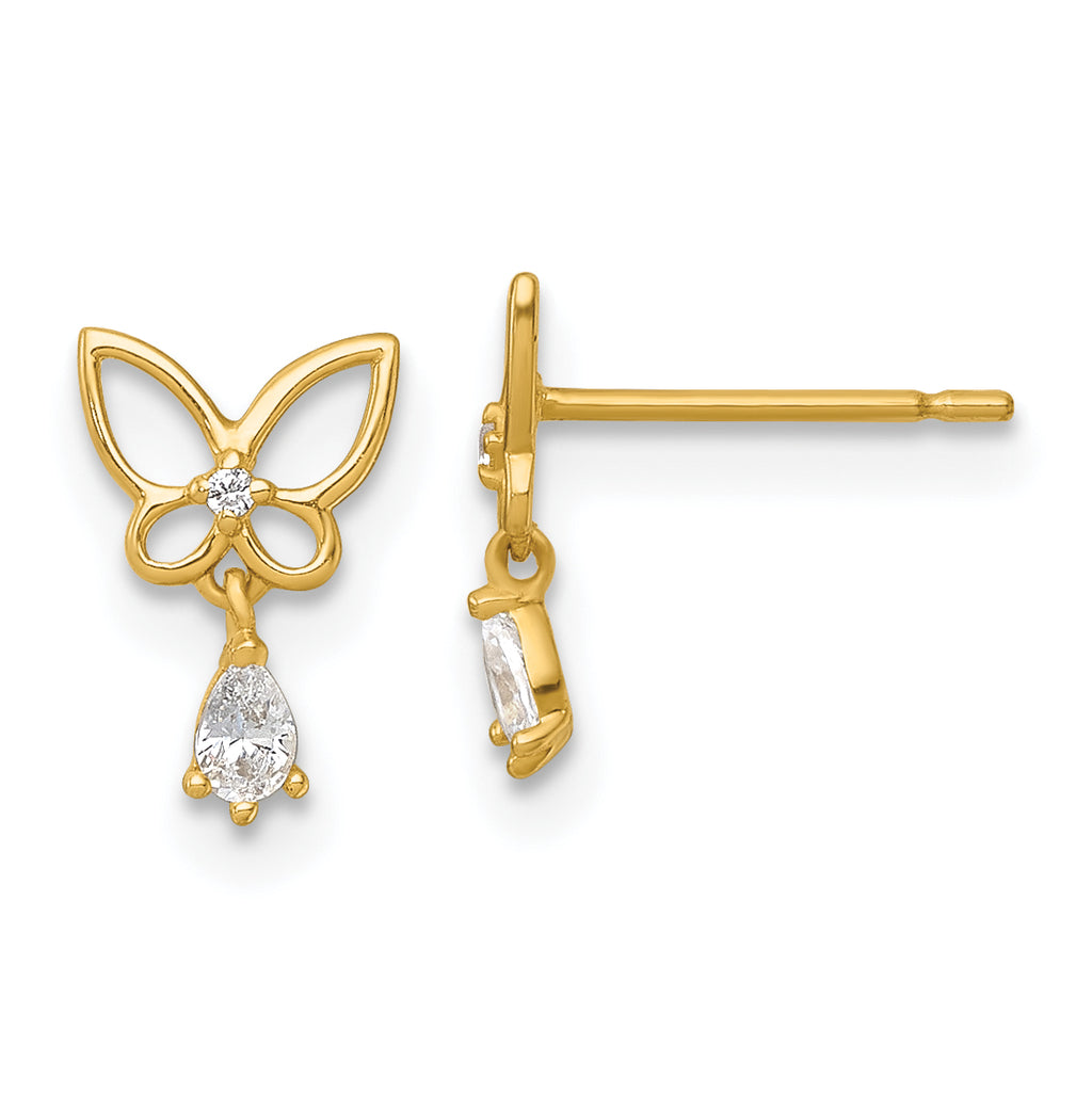 14k Madi K Polished Open Butterfly with CZ Dangle Childrens Post Earrings