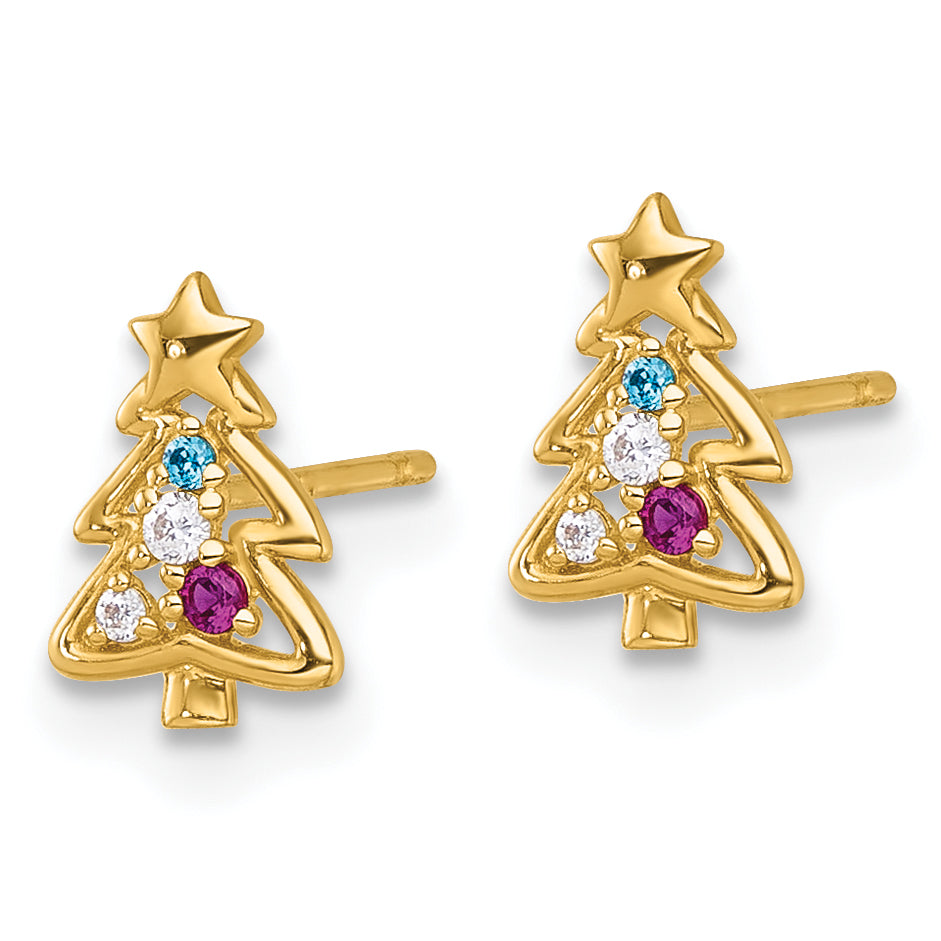 14k Madi K Polished Created Ruby and CZ Christmas Tree Childrens Post Earrings Secondary image