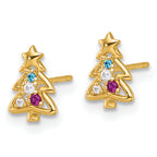 14k Madi K Polished Created Ruby and CZ Christmas Tree Childrens Post Earrings