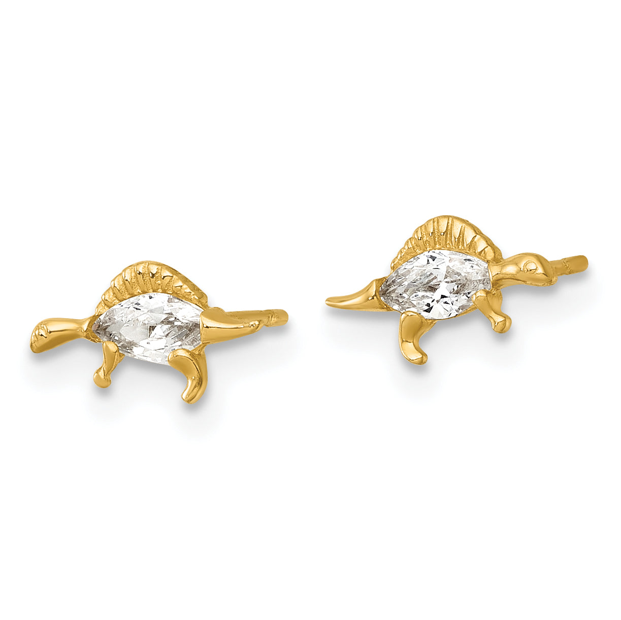 14k Madi K Polished and Grooved CZ Stegosaurus Childrens Post Earrings Secondary image