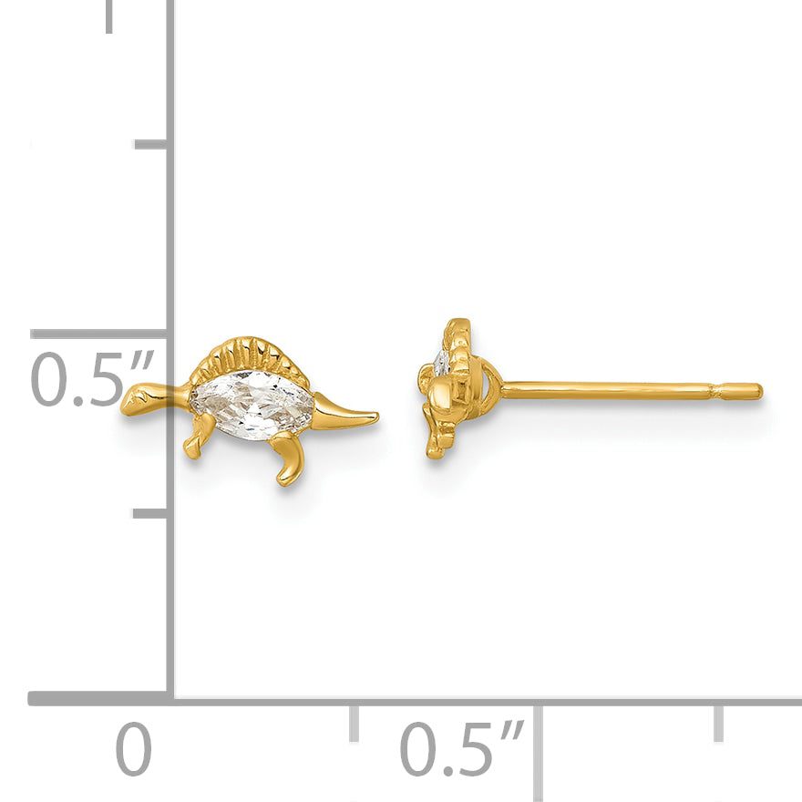 14k Madi K Polished and Grooved CZ Stegosaurus Childrens Post Earrings
