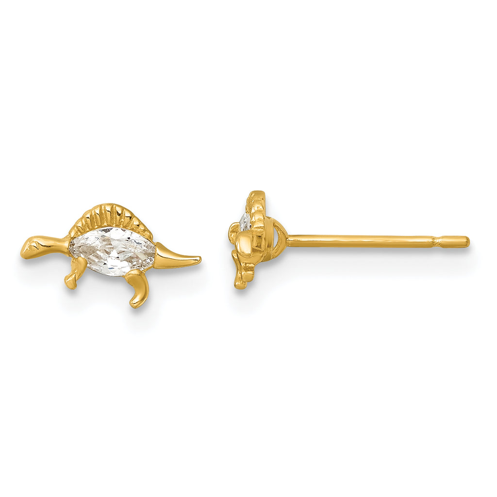 14k Madi K Polished and Grooved CZ Stegosaurus Childrens Post Earrings