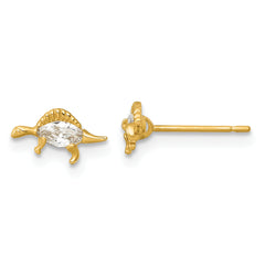 14k Madi K Polished and Grooved CZ Stegosaurus Childrens Post Earrings