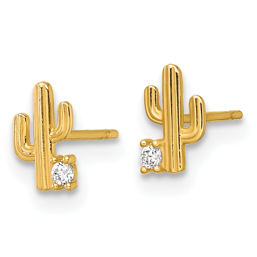 14k Madi K Polished CZ Cactus Childrens Post Earrings Secondary image