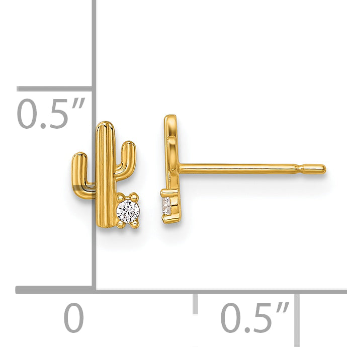 14k Madi K Polished CZ Cactus Childrens Post Earrings
