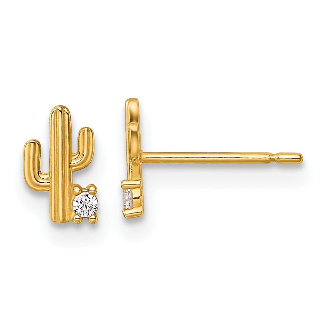 14k Madi K Polished CZ Cactus Childrens Post Earrings Main image