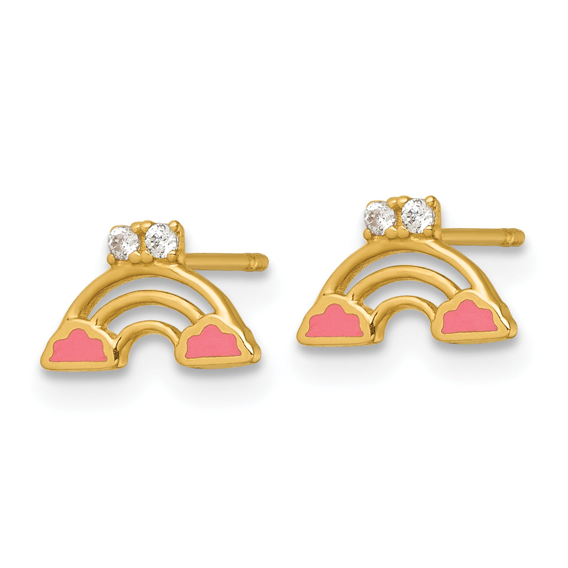 14k Madi K Polished Pink Enamel and CZ Rainbow Childrens Post Earrings Secondary image