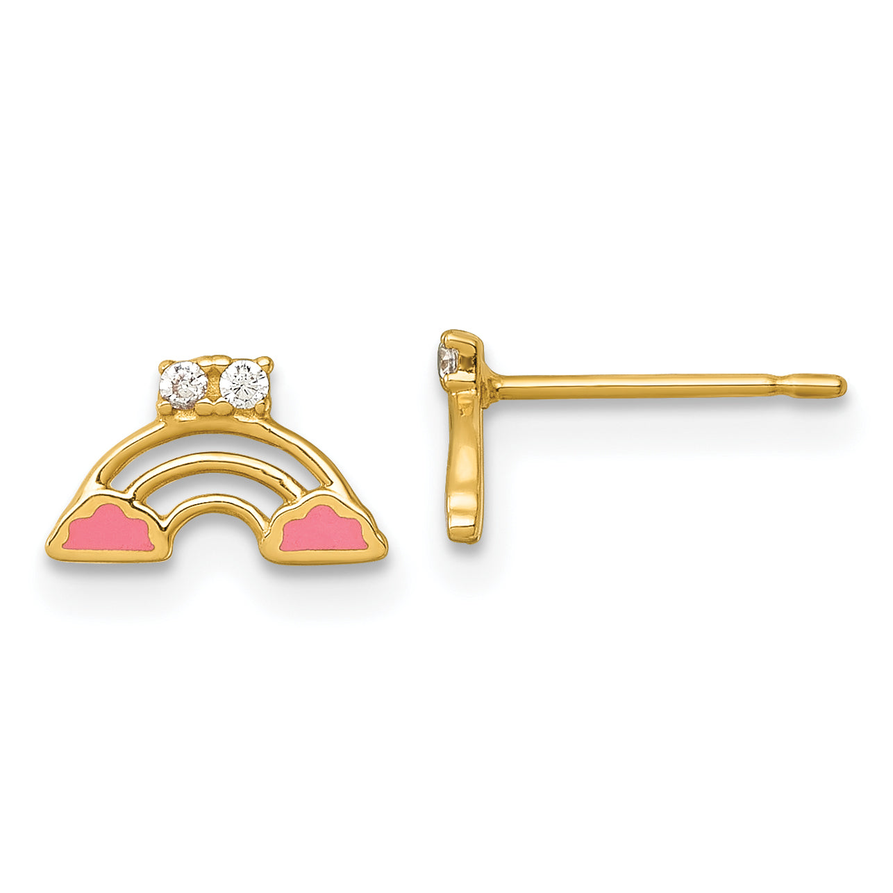 14k Madi K Polished Pink Enamel and CZ Rainbow Childrens Post Earrings Main image